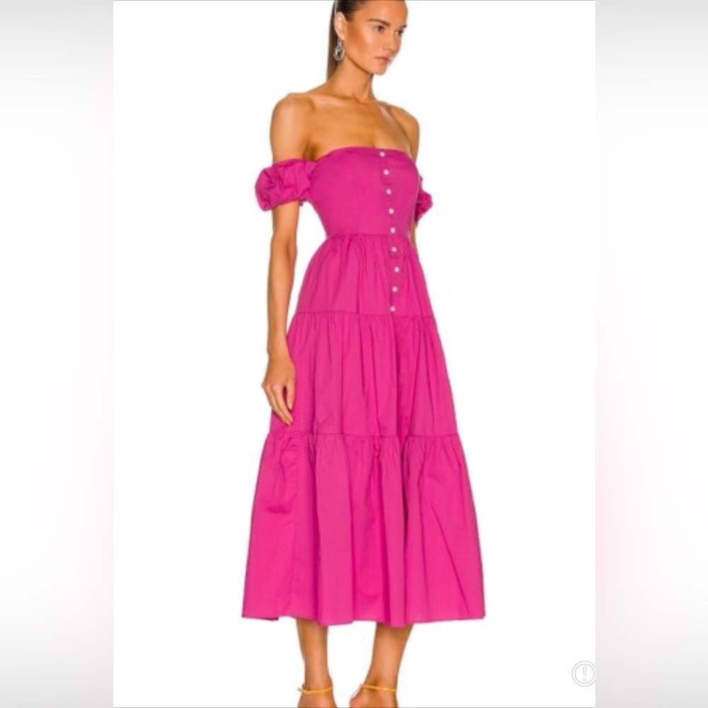 STAUD Elio pink off shoulder midi dress 6